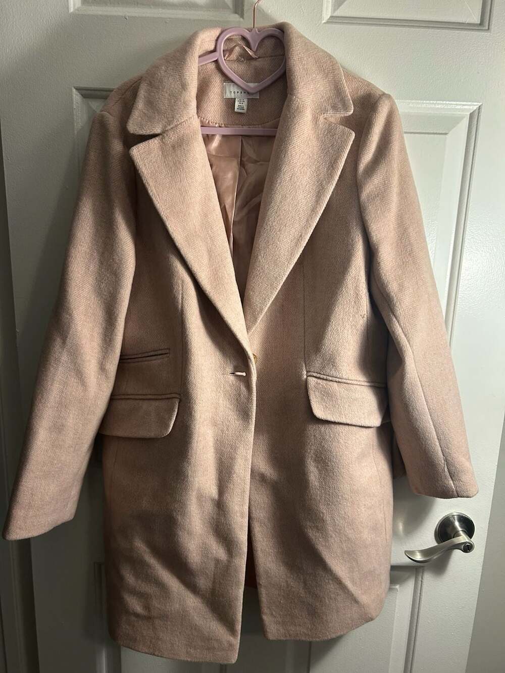 Topshop Pink Herringbone Wool Blend Single Breasted Coat Size US 8 UK 12